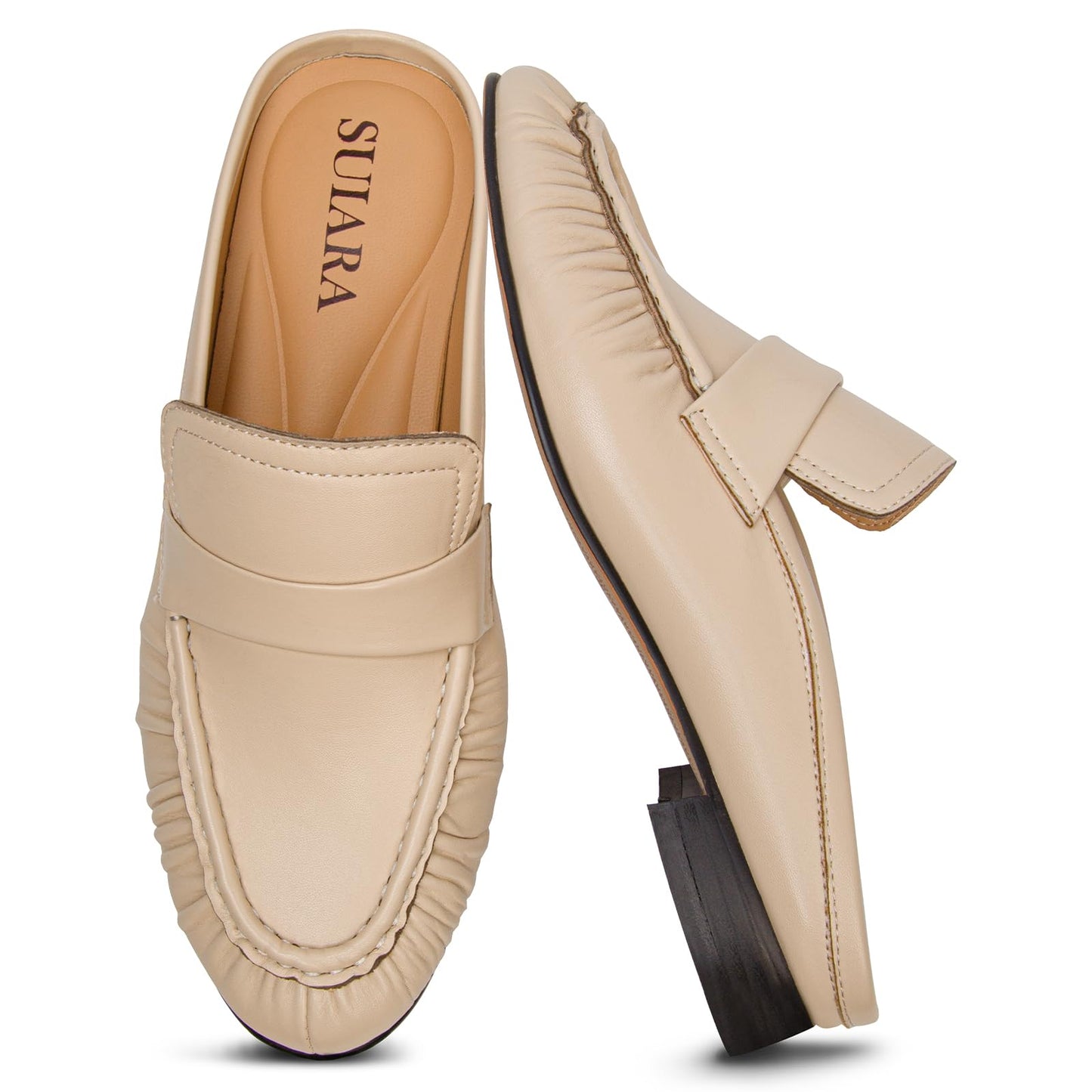 Penny Loafers for Women Chunky Heel Flat Mules Round Toe Slip on Comfortable Loafers Casual Slides Shoes