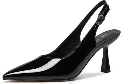 SUIARA Women's Slingback Wedding Heels Lace Mesh Kitten Heel Pointed Toe Pearl Pumps
