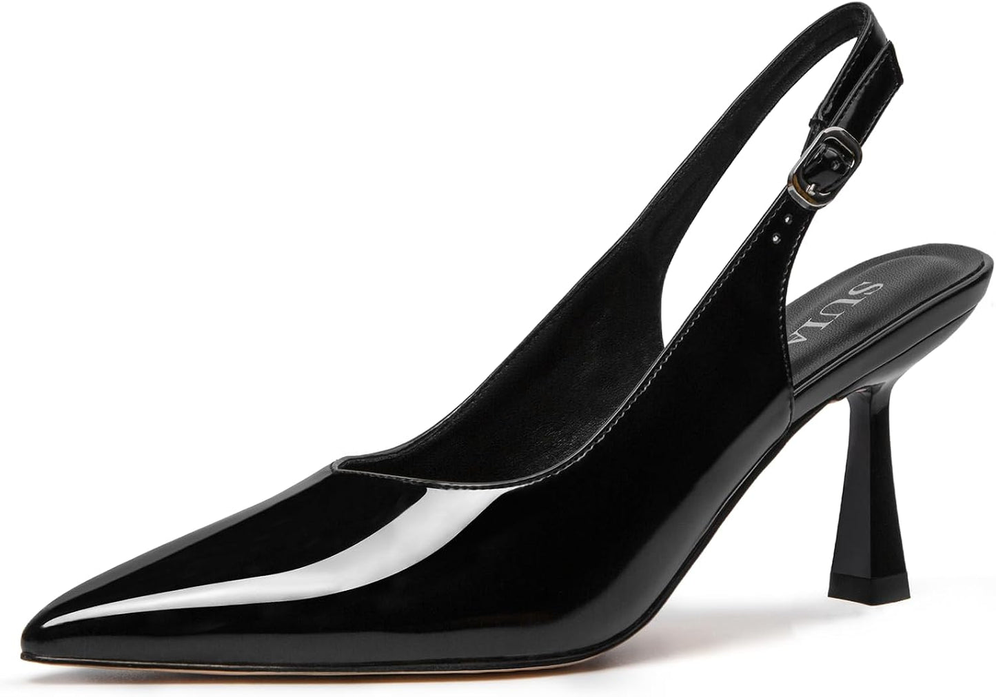 SUIARA Women's Slingback Wedding Heels Lace Mesh Kitten Heel Pointed Toe Pearl Pumps