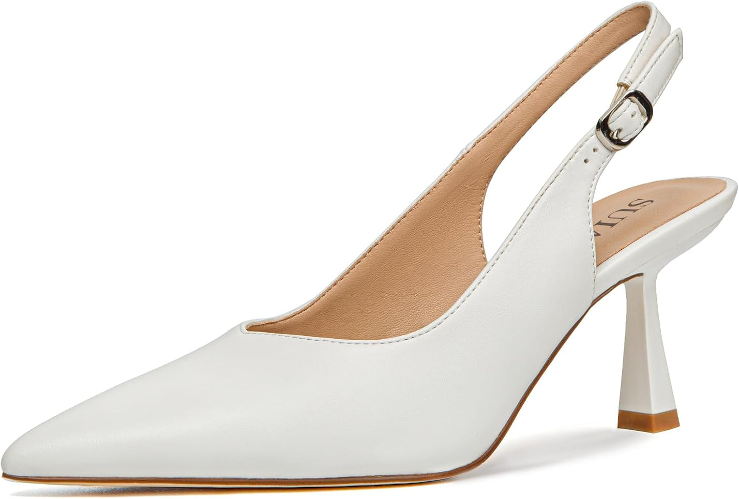 SUIARA Women's Slingback Wedding Heels Lace Mesh Kitten Heel Pointed Toe Pearl Pumps