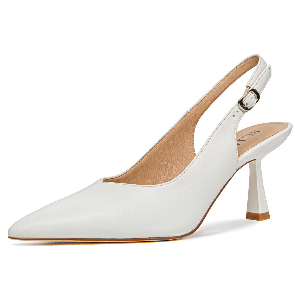 Slingback Wedding Heels for Women Bridal Lace Mesh Kitten Heel Closed Pointed Toe Pearl Pumps Shoes