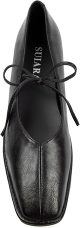 Lace up Ballet Flats Women Square Toe Mary Jane Flats Bow Slip On Comfortable Ballerina Shoes