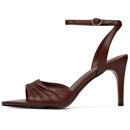 SUIARA Women's Stiletto Heel Sandals Pointed Toe Ankle Strap Buckle Pumps