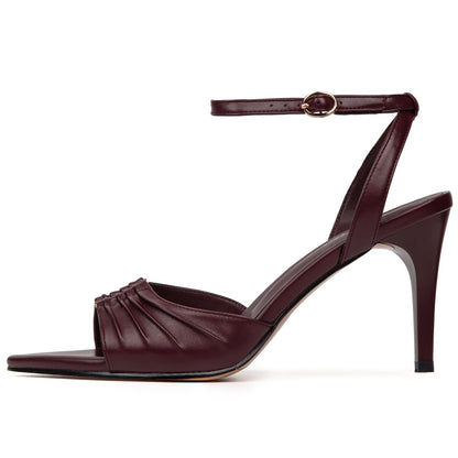 SUIARA Women's Stiletto Heel Sandals Pointed Toe Ankle Strap Buckle Pumps