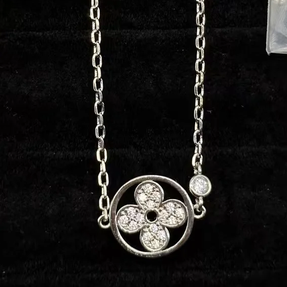 Blossom Pavé Floral Round Pendant Necklace