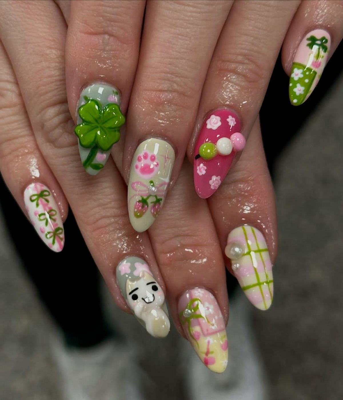 Kawaii Cute Press On Nails by DoryNails Pastel Bunny Clover 3D Press Ons Sakura Bunny Fake Nails Kawaii Spring Nail Art OB827YC