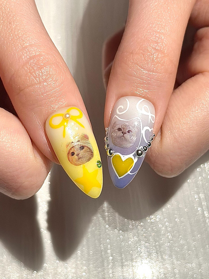 Kawaii Cat Press On Nails Y2K Cute Kitty Nails Colorful Nails Harajuku Pop Nail Art