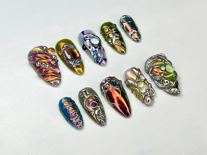 Holographic Chrome 3D Press On Nails OBTRM