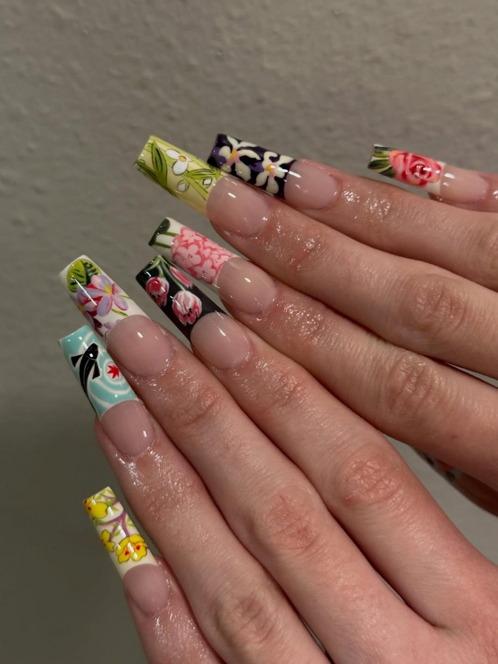 Handmade Vintage Botanical Press On Nails, Japanese Floral Garden Fake Nails, Unique Retro