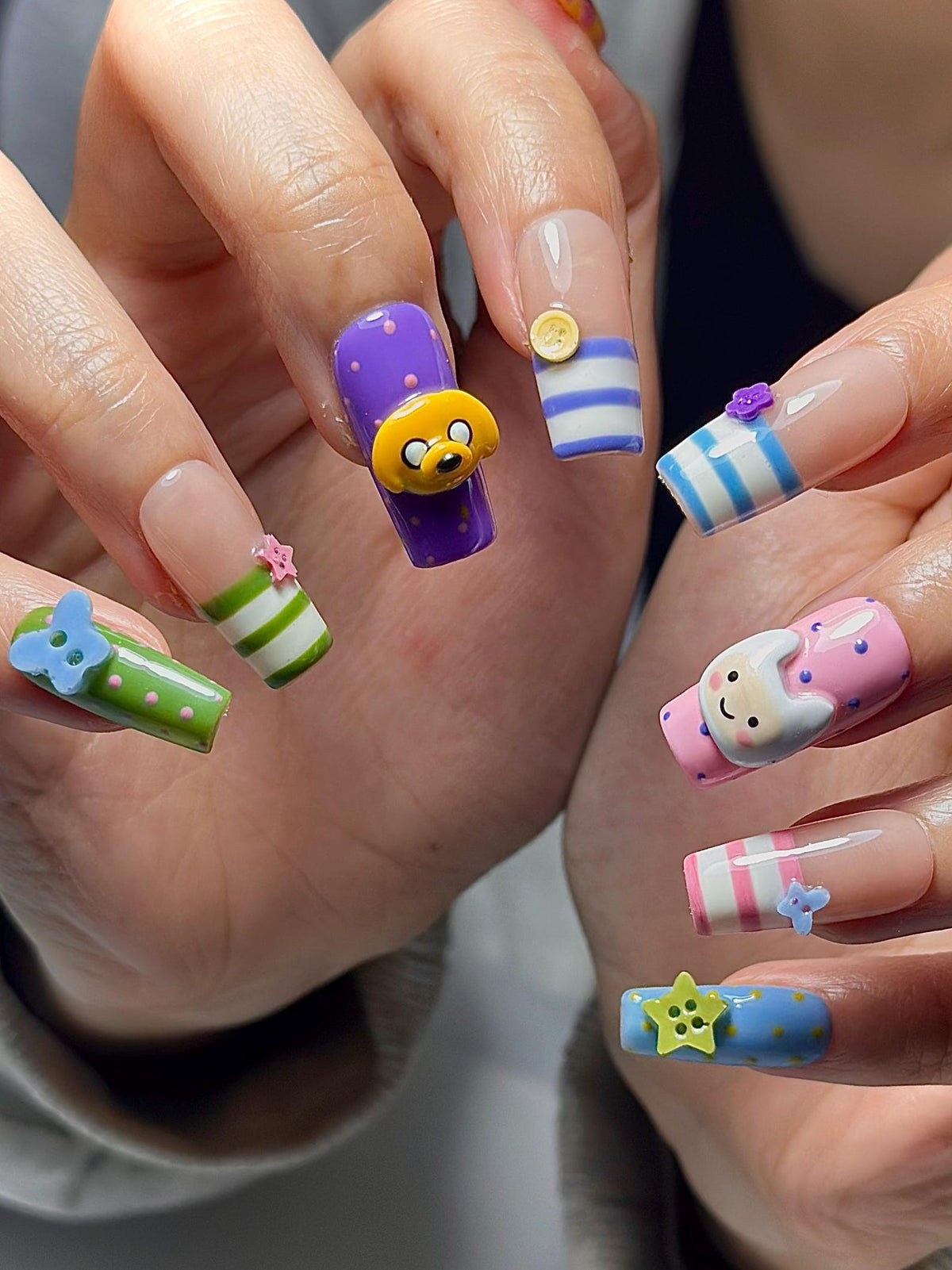 Adventure Time Press On Nails Finn & Jake Cartoon Nails Cute Kawaii Character Nail Art