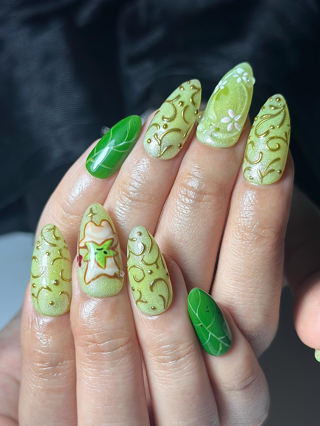Korok Forest Press On Nails Legend of Zelda Inspired Nails Cute Green Fantasy Nail Art