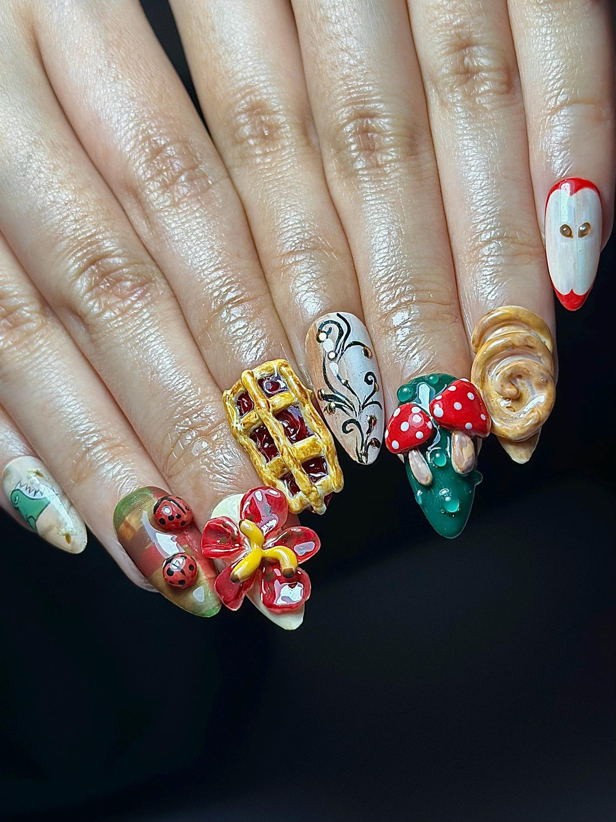 Melancholic Cartoon Press On Nails Cottagecore Nail Art Mushroom & Dessert Nails Fantasy