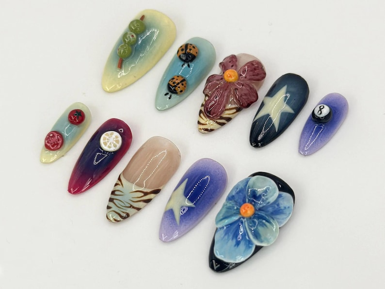 3D Floral & Fruit Press On Nails Durable and Stylish False Nails Vegan and Cruelty-Free Nail Set Unique Nail Art OB526HK