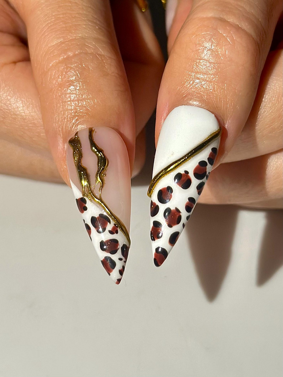 Gold Leopard Luxury Press On Nails 3D Metallic Chrome Nails Animal Print Stiletto Glam