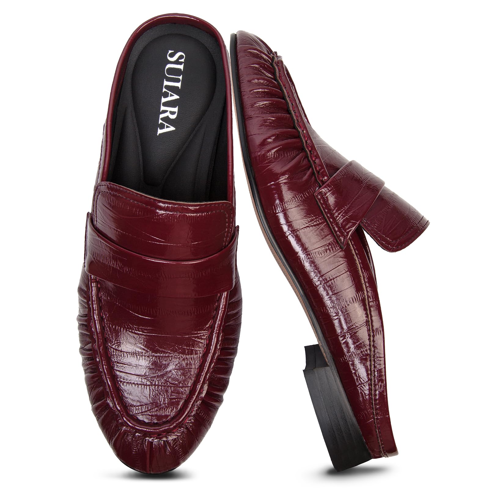Penny Loafers for Women Chunky Heel Flat Mules Round Toe Slip on Comfortable Loafers Casual Slides Shoes