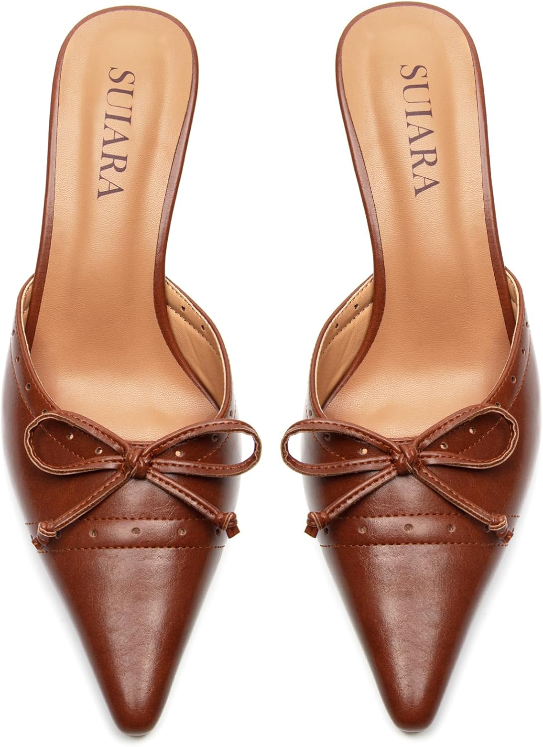 Kitten Heels for Women Closed Toe Heels Vintage Heeled Mules Sexy Pointy Studded Slip on Stiletto Dressy Pumps