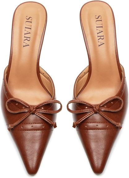 Kitten Heels for Women Closed Toe Heels Vintage Heeled Mules Sexy Pointy Studded Slip on Stiletto Dressy Pumps