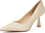 Slingback Wedding Heels for Women Bridal Lace Mesh Kitten Heel Closed Pointed Toe Pearl Pumps Shoes