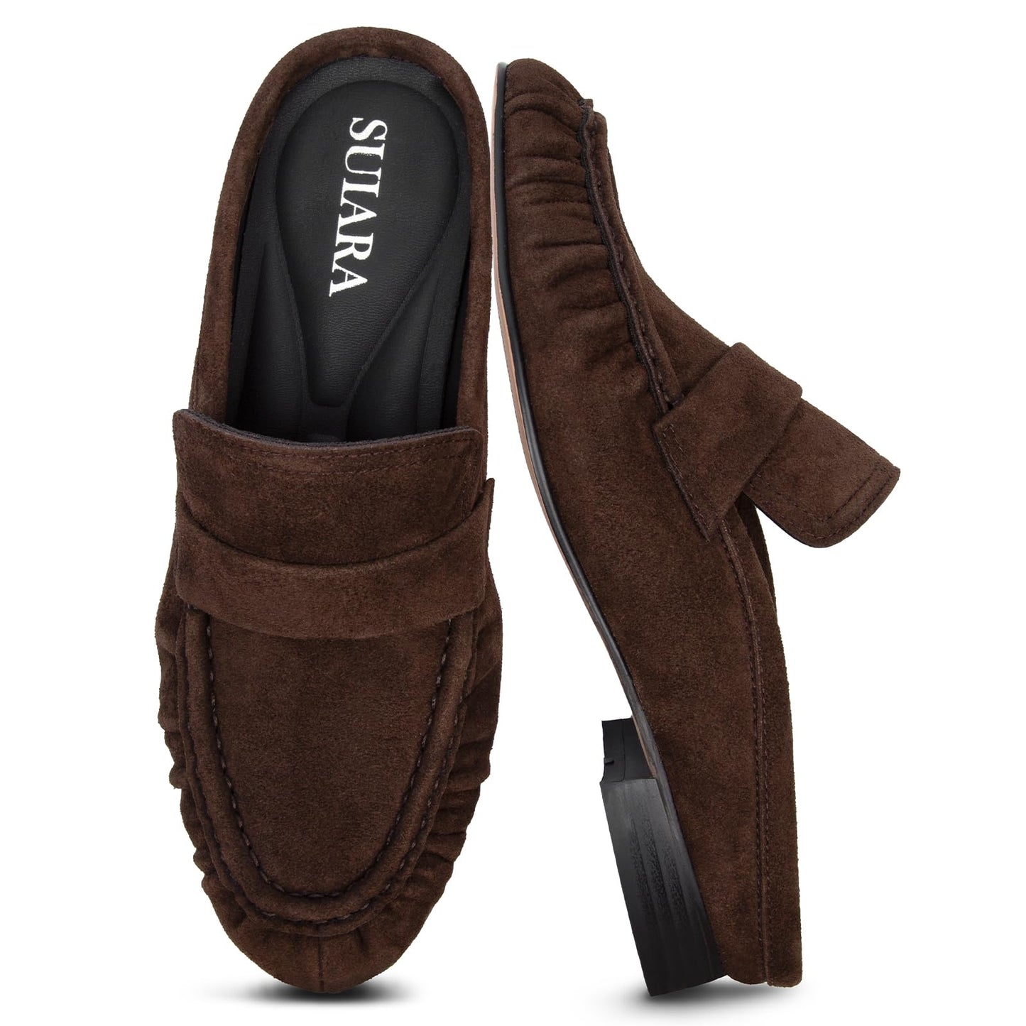 Penny Loafers for Women Chunky Heel Flat Mules Round Toe Slip on Comfortable Loafers Casual Slides Shoes