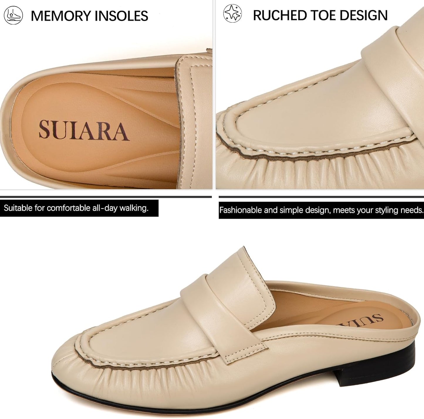 Penny Loafers for Women Chunky Heel Flat Mules Round Toe Slip on Comfortable Loafers Casual Slides Shoes