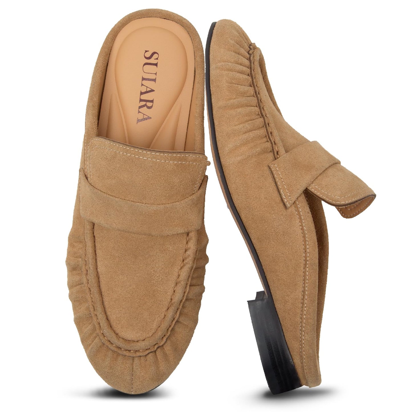 Penny Loafers for Women Chunky Heel Flat Mules Round Toe Slip on Comfortable Loafers Casual Slides Shoes