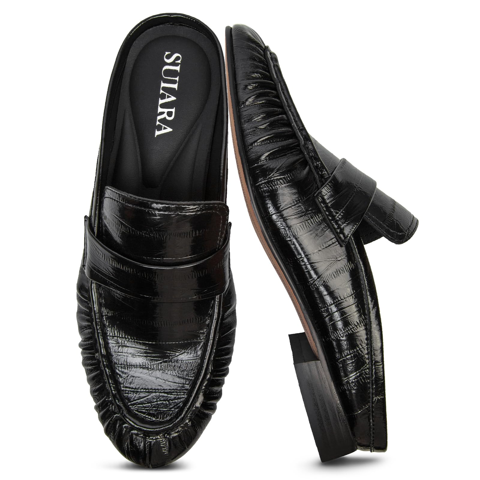 Penny Loafers for Women Chunky Heel Flat Mules Round Toe Slip on Comfortable Loafers Casual Slides Shoes
