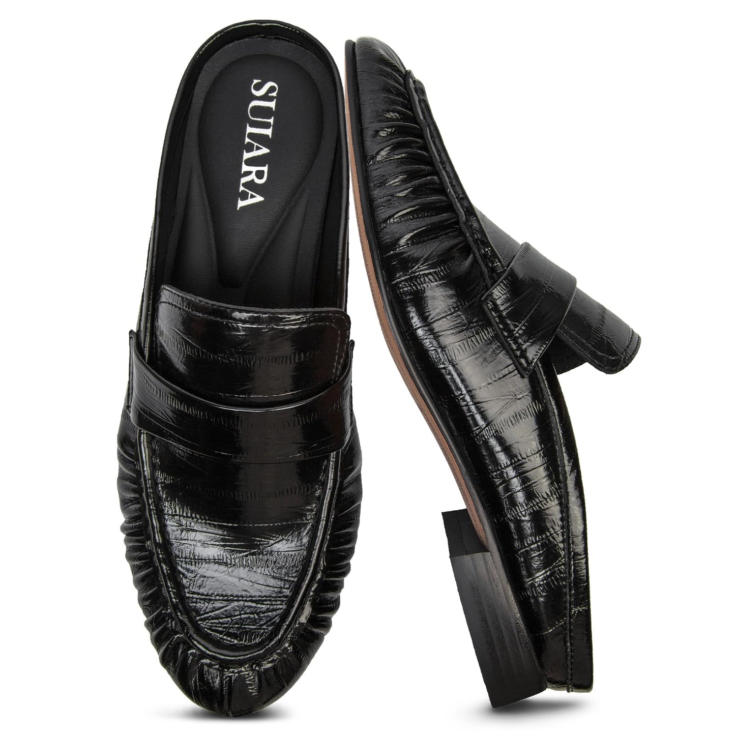Penny Loafers for Women Chunky Heel Flat Mules Round Toe Slip on Comfortable Loafers Casual Slides Shoes