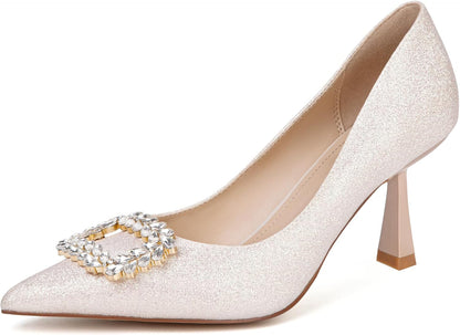 SUIARA Women's Slingback Wedding Heels Lace Mesh Kitten Heel Pointed Toe Pearl Pumps