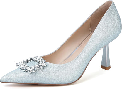 SUIARA Women's Slingback Wedding Heels Lace Mesh Kitten Heel Pointed Toe Pearl Pumps