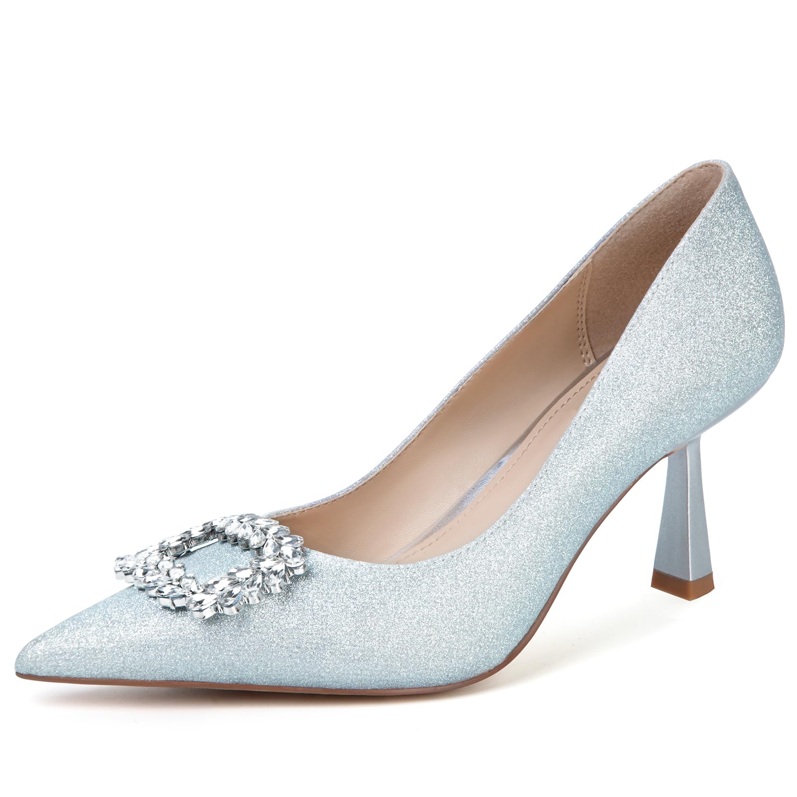 Slingback Wedding Heels for Women Bridal Lace Mesh Kitten Heel Closed Pointed Toe Pearl Pumps Shoes