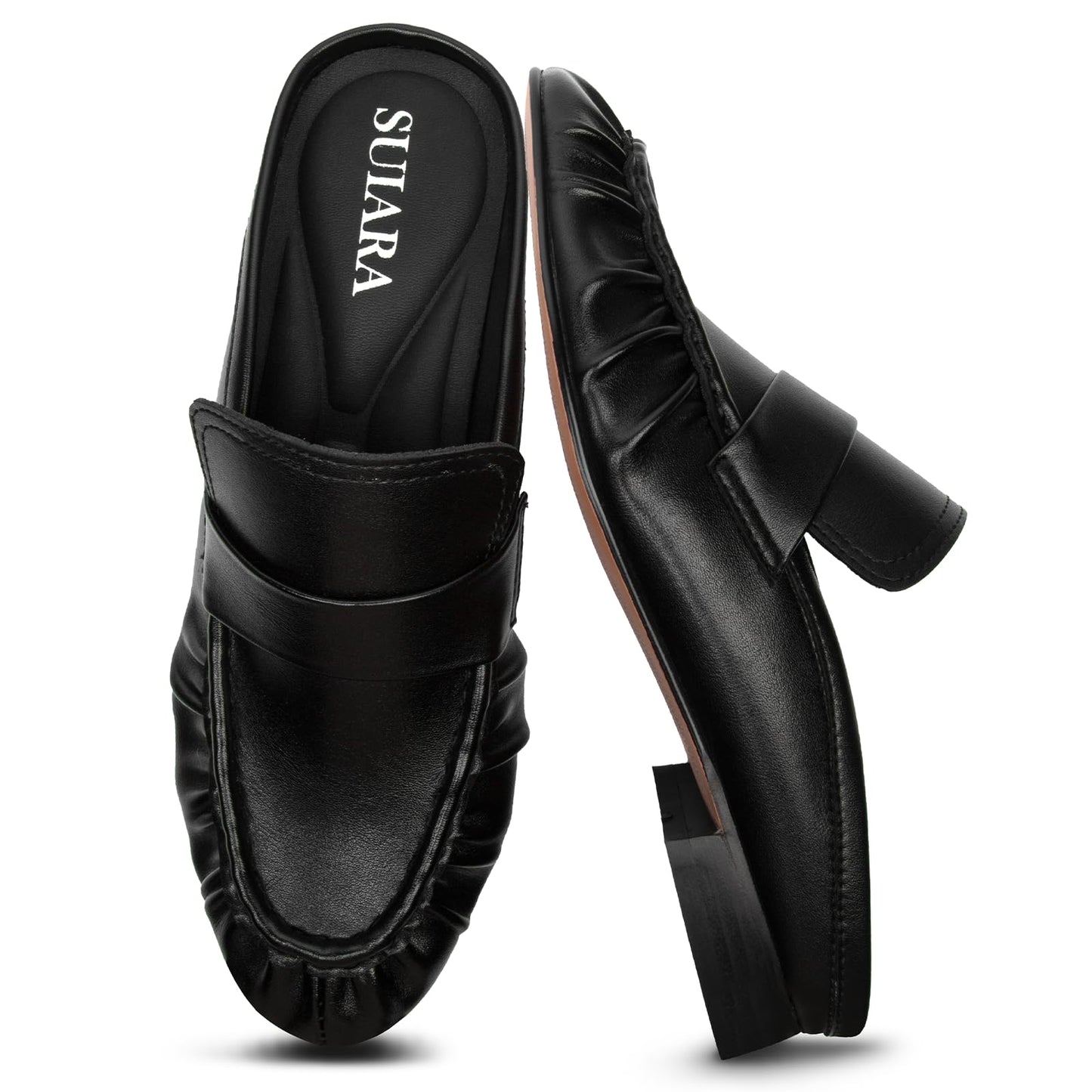 Penny Loafers for Women Chunky Heel Flat Mules Round Toe Slip on Comfortable Loafers Casual Slides Shoes