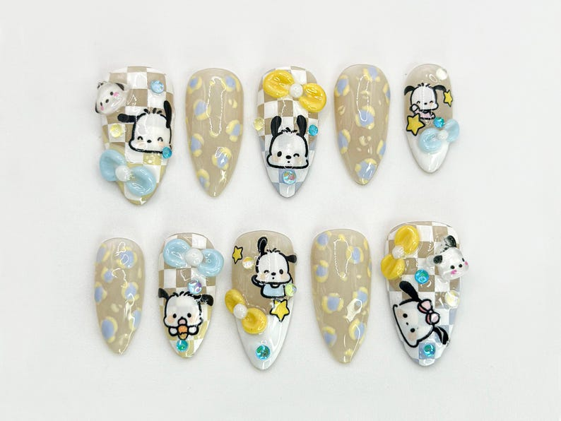 Kawaii Puppy Press On Nails Cute Character Nail Art Handmade Cartoon Nail Set 3D Kawaii Nails Handmade Nail Art OC672HC