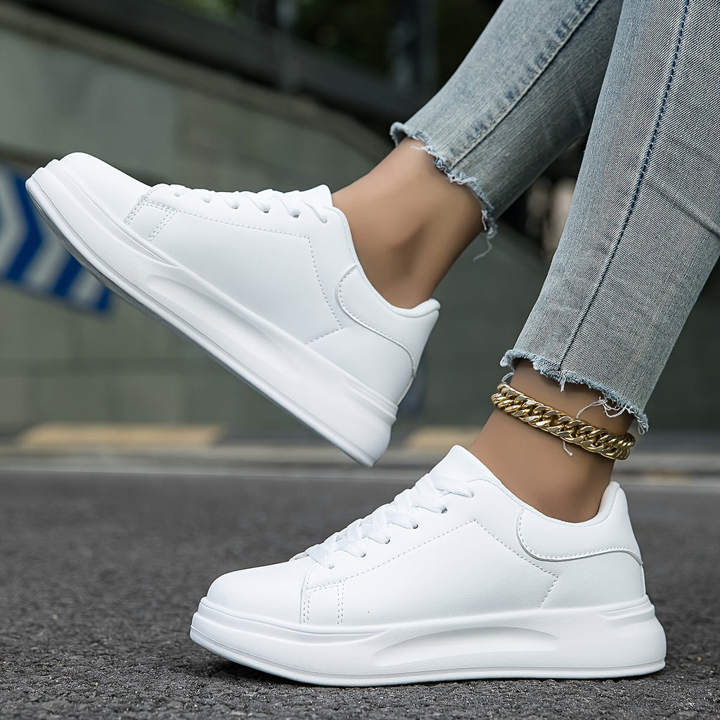 Women's Clean White Faux Leather Sneakers