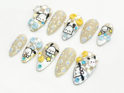 Kawaii Puppy Press On Nails Cute Character Nail Art Handmade Cartoon Nail Set 3D Kawaii Nails Handmade Nail Art OC672HC