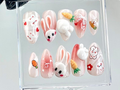 Bunny-Easter Almond Nails Bunny Ears & Carrot Nail Art Cute Animal Fake Nails Adorable 3D Pink False Nails Kawaii Nails OB728YC
