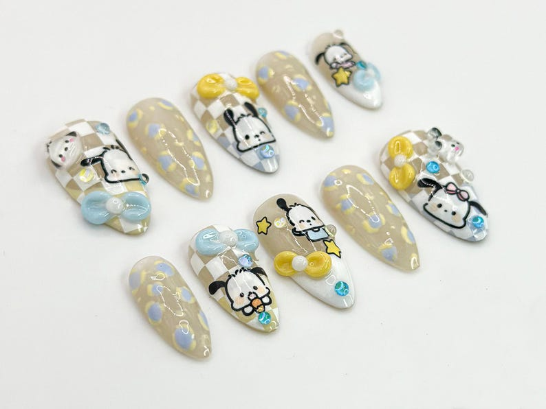 Kawaii Puppy Press On Nails Cute Character Nail Art Handmade Cartoon Nail Set 3D Kawaii Nails Handmade Nail Art OC672HC