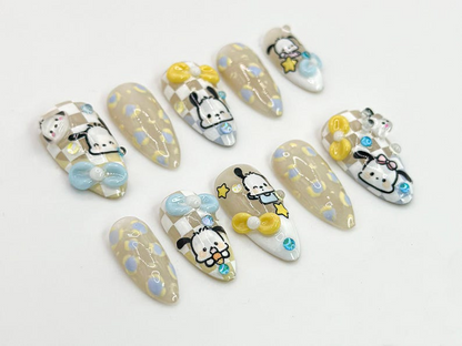 Kawaii Puppy Press On Nails Cute Character Nail Art Handmade Cartoon Nail Set 3D Kawaii Nails Handmade Nail Art OC672HC