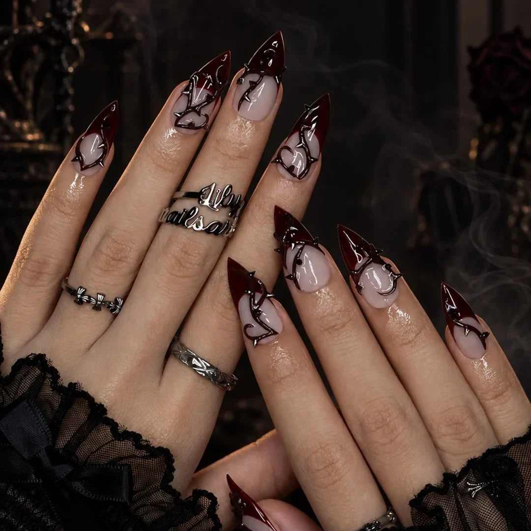 Forbidden Red French Tip Press On Nails