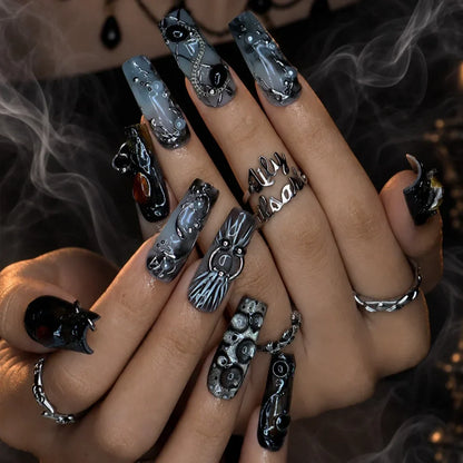 Alchemy Black 3D Floral Press On Nails
