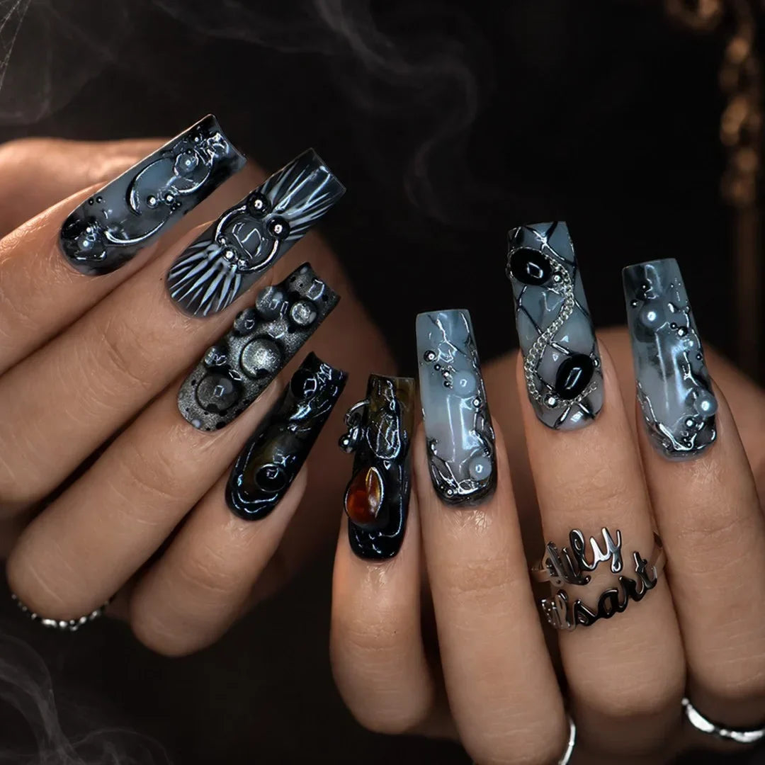 Alchemy Black 3D Floral Press On Nails