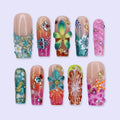 Bellini Blue Pink 3D Floral Press On Nails