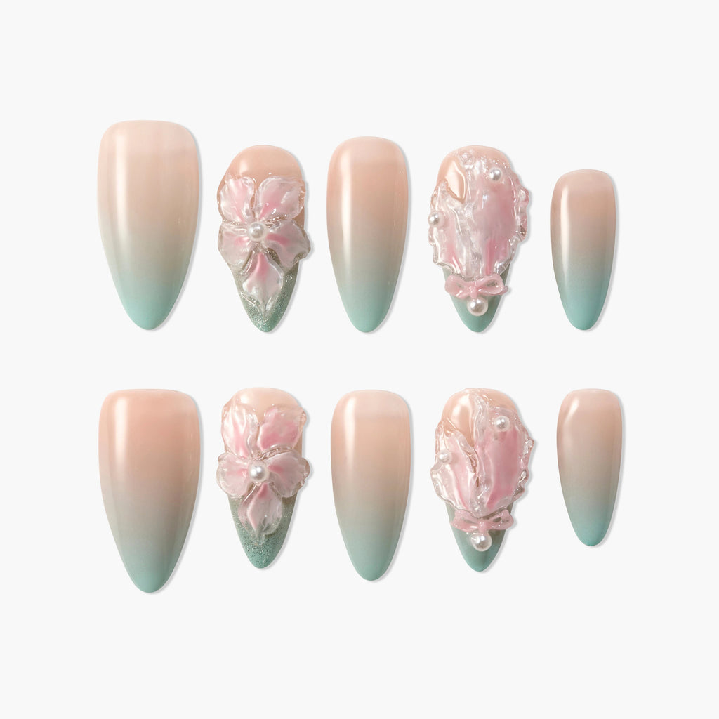 Blossom Pearl Dream (Almond) Reusable Press On Nails