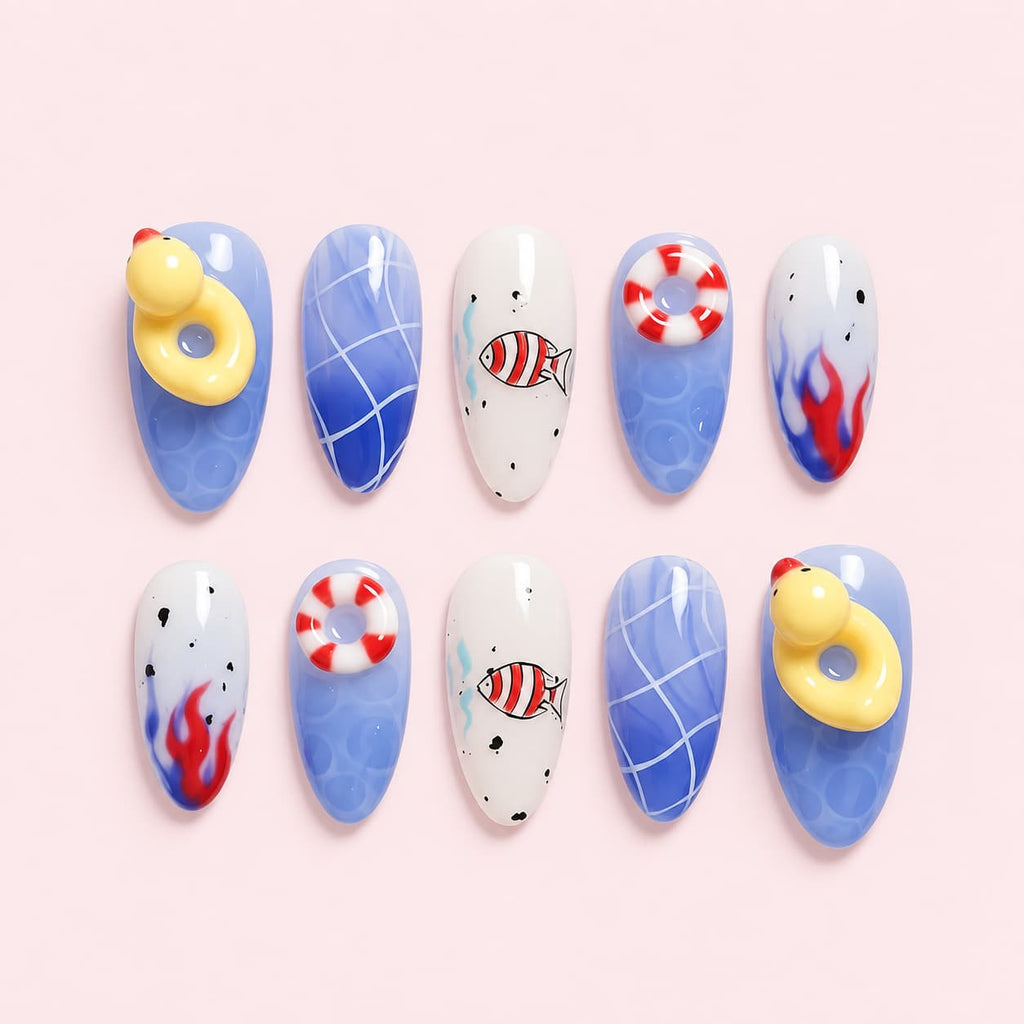 Blue Pool Party Summer Press-On Nails