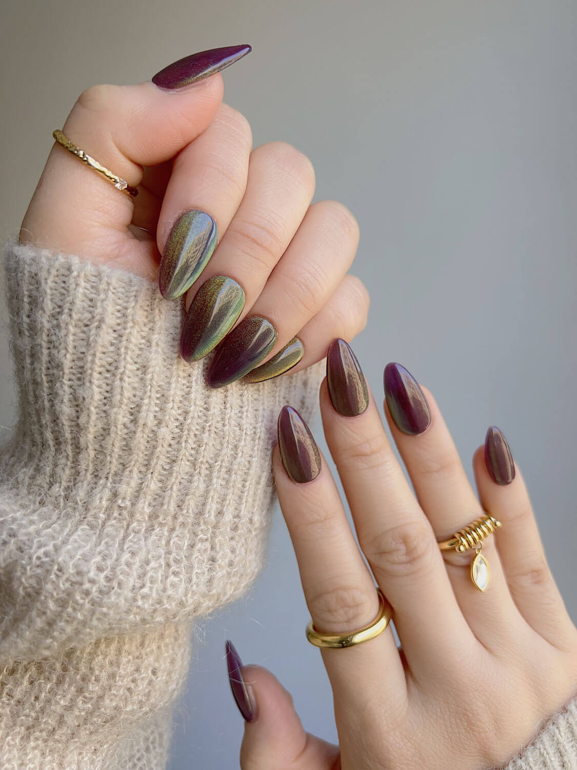 Brown Acrylic Cat Eye Reusable Press On Nails