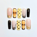 Brown Press On Nails with Polka Dot Design, Yellow Animal Print Square Nails, Retro