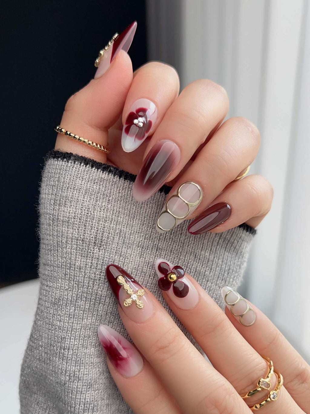 Tip Burgundy Reusable Press On Nails