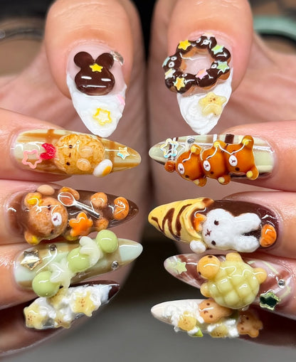 Strawberry Matcha Hello Kitty 3D Press On Nails by Faithsfullsets, Kawaii Sanrio