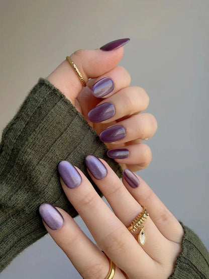 Purple Cat Eye Reusable Press On Nails