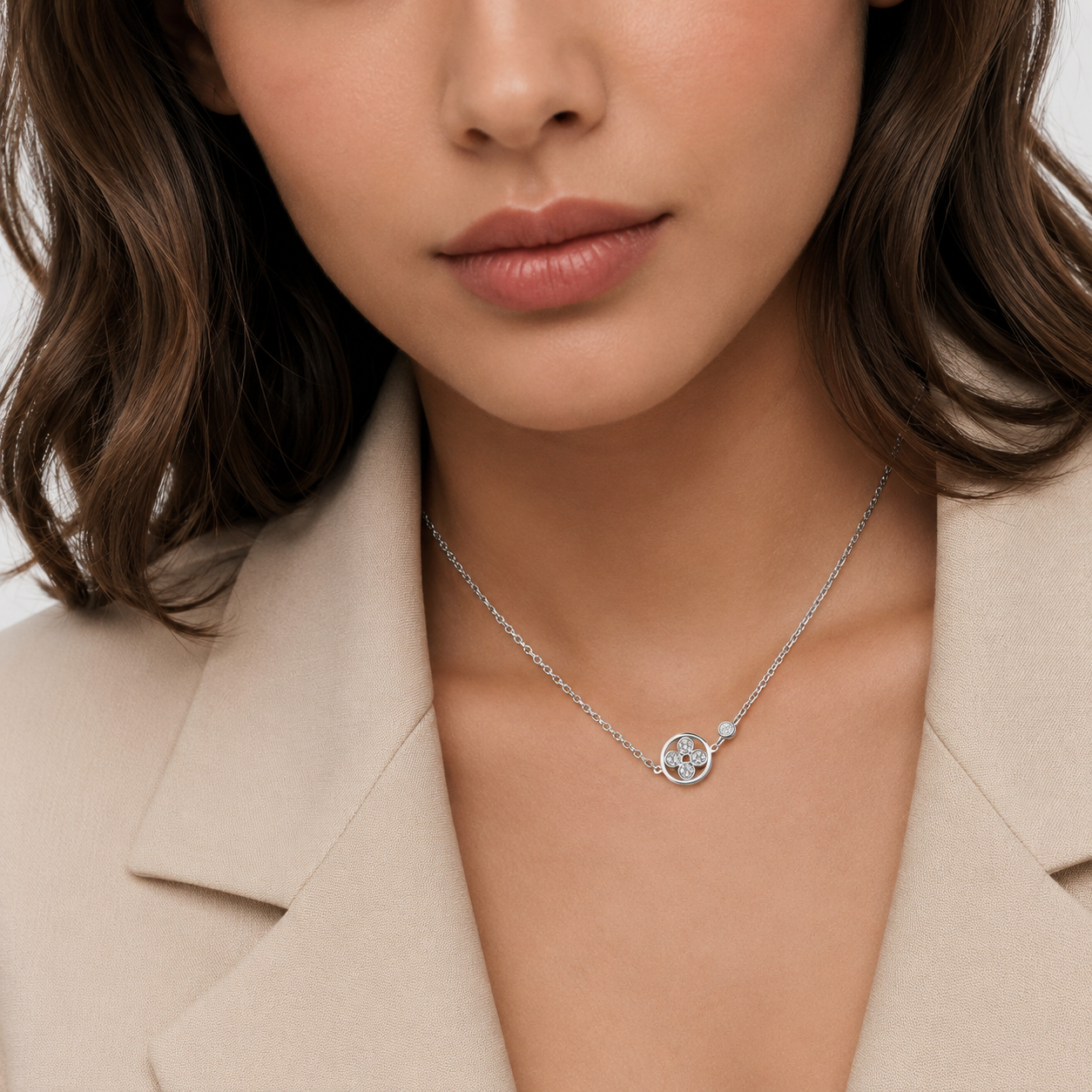 Blossom Pavé Floral Round Pendant Necklace