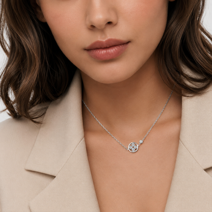 Blossom Pavé Floral Round Pendant Necklace
